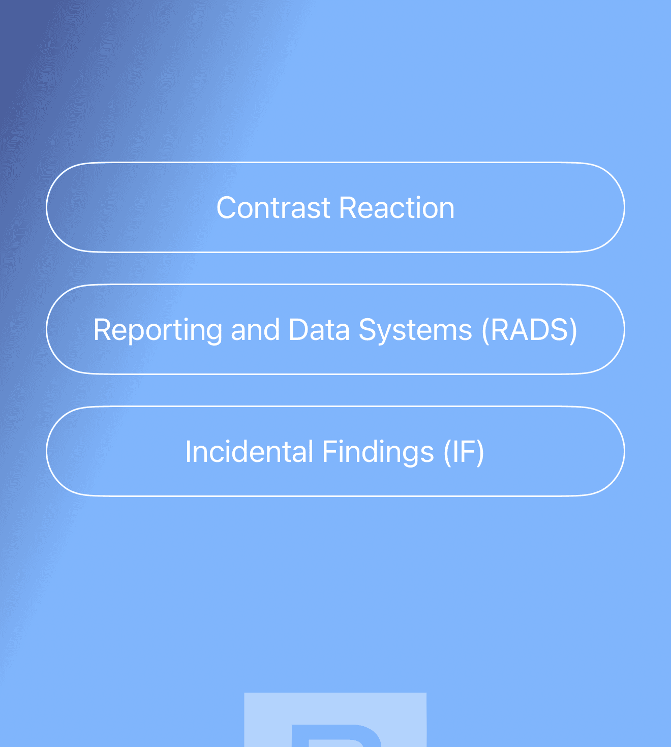 Главный экран GUIDANCE: Contrast Reaction, RADS, Incidental Findings
