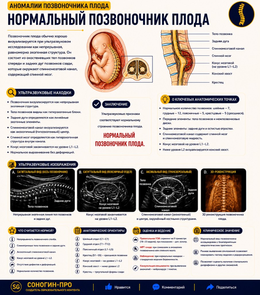 Нормальный позвоночник плода